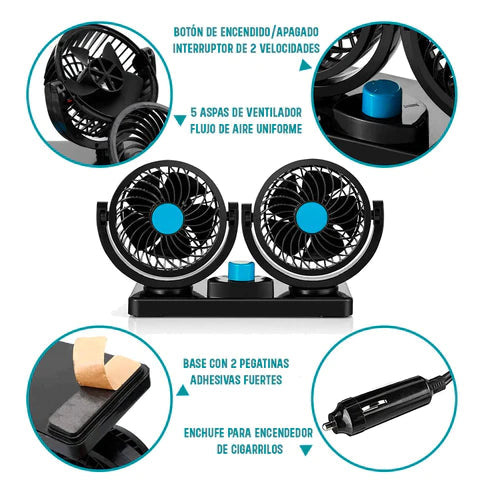 Ventilador Doble Giratorio 360° Para Auto + ENVIO GRATIS