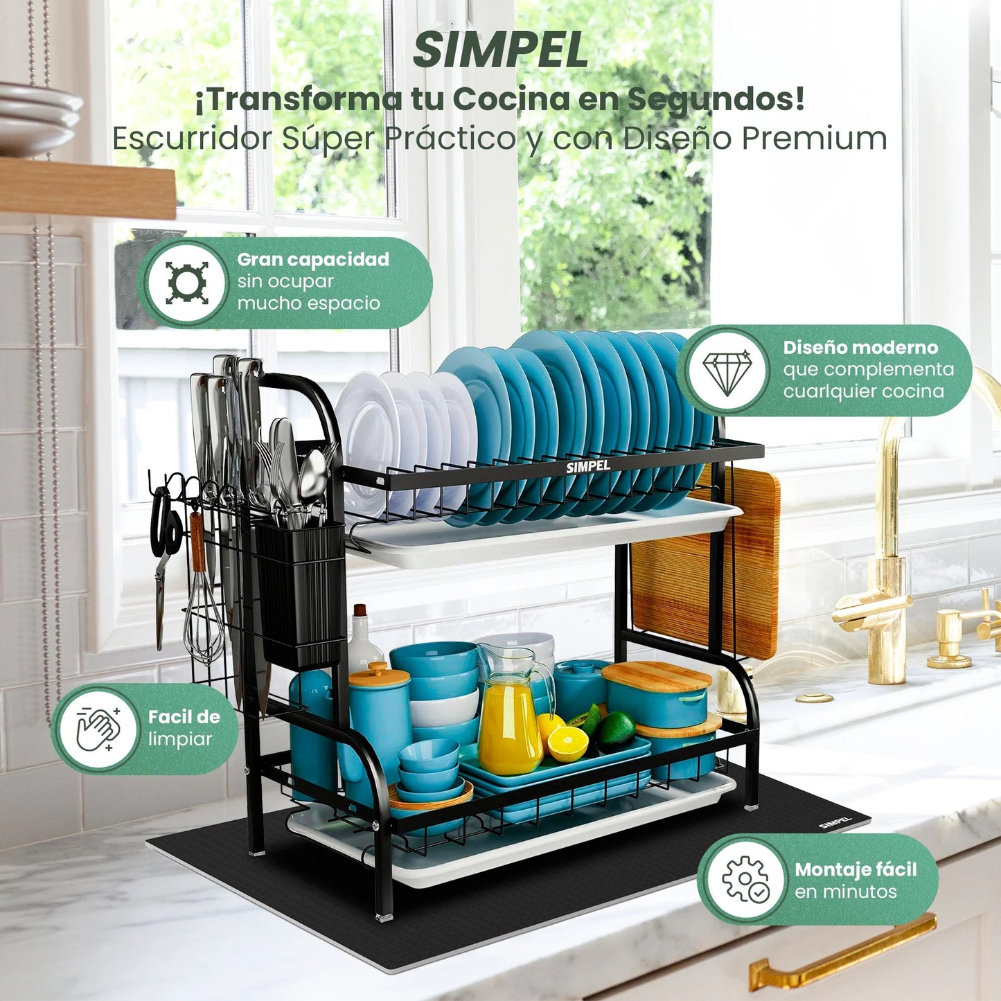 Escurridor de Platos 2 Niveles – Compacto, Resistente y Antigoteo