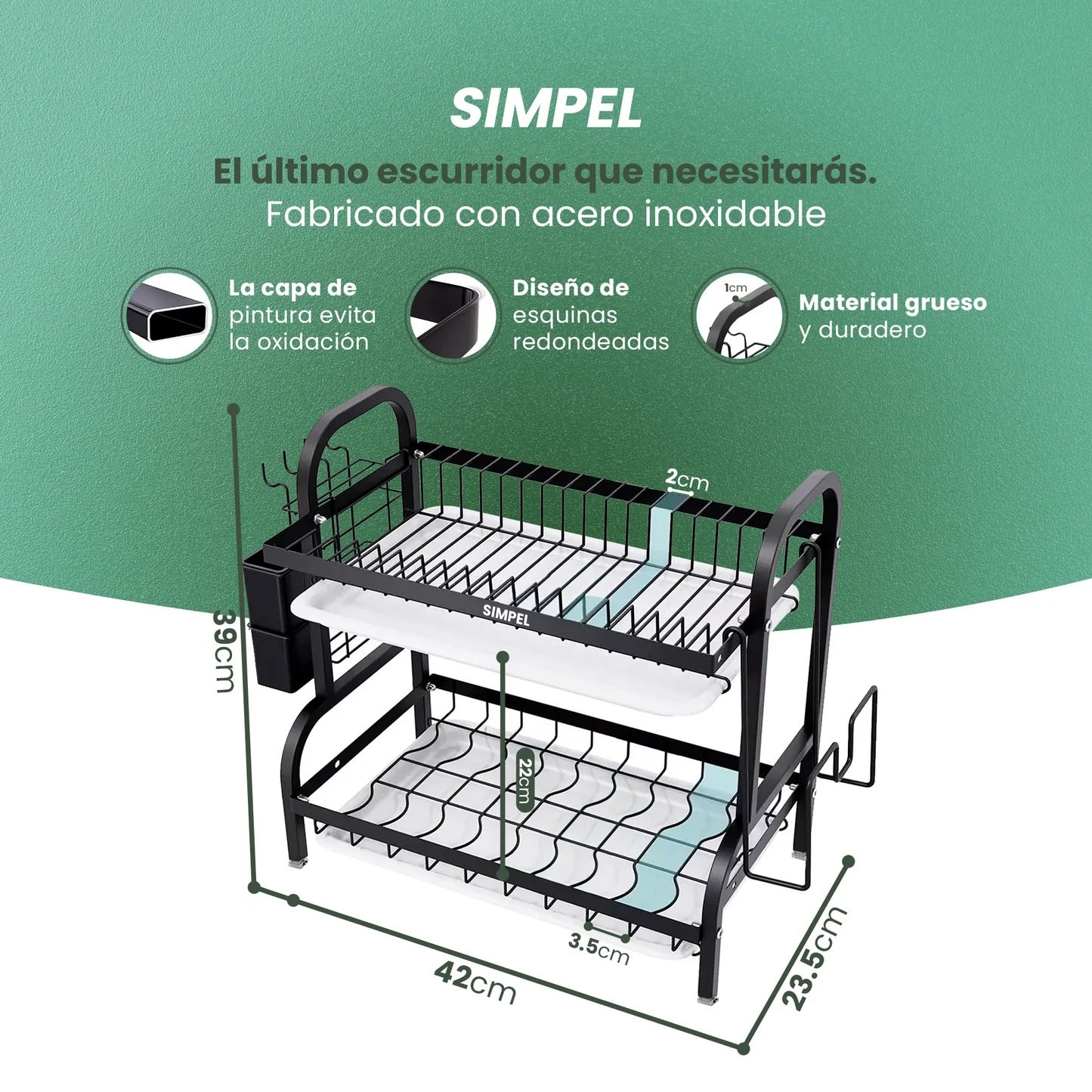 Escurridor de Platos 2 Niveles – Compacto, Resistente y Antigoteo