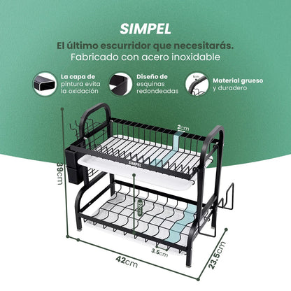 Escurridor de Platos 2 Niveles – Compacto, Resistente y Antigoteo