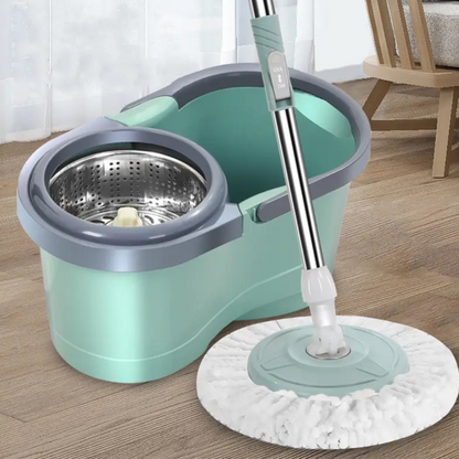 MOPA GIRATORIA SUPER ABSORBENTE + BALDE + MOPA DE REPUESTO